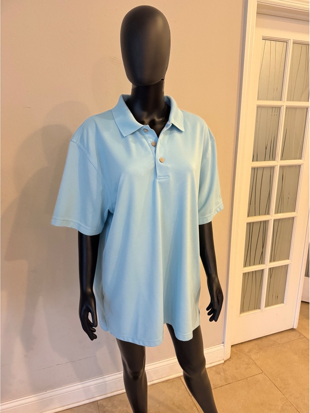 Cubavera Men’s Polo Shirt XL Light Blue Textured Stripe Short Sleeve Golf